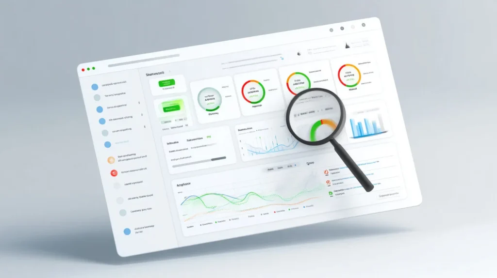 Dashboard med grafer og dataanalyse.